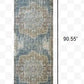 HomeRoots 2' x 8' Blue and Ivory Medallion Runner Rug