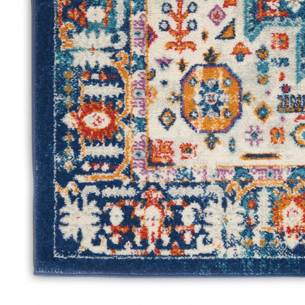 HomeRoots 2’ x 8’ Blue and Ivory Medallion Runner Rug
