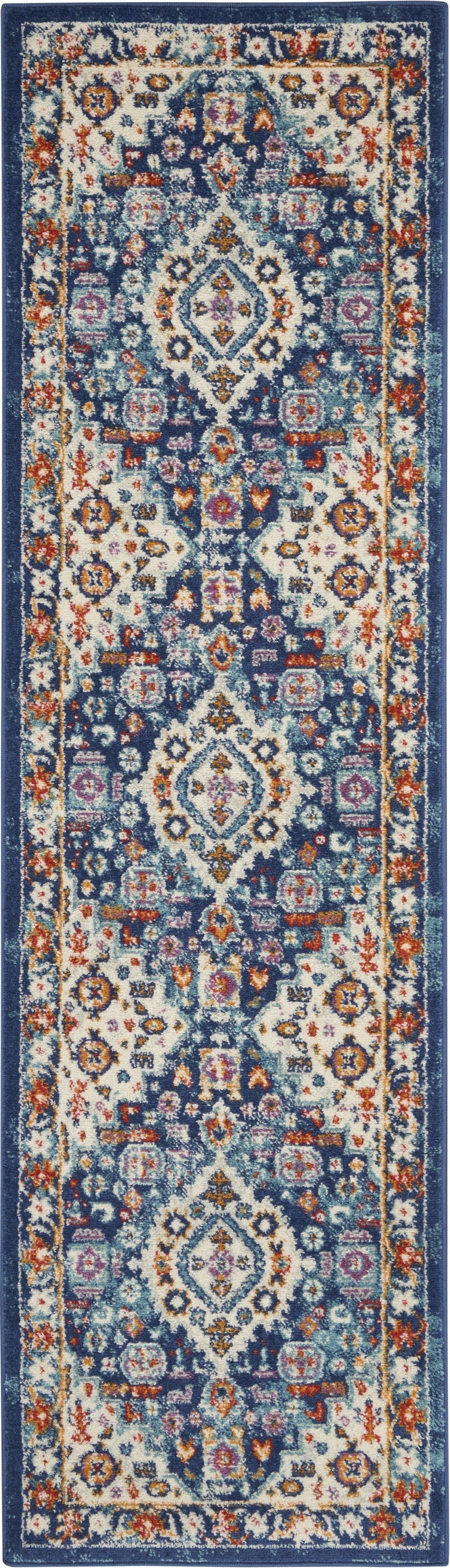 HomeRoots 2’ x 8’ Blue and Ivory Medallion Runner Rug