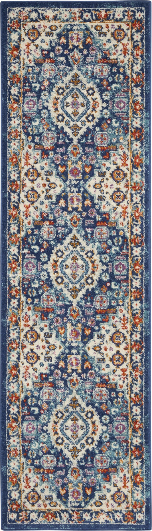HomeRoots 2’ x 8’ Blue and Ivory Medallion Runner Rug