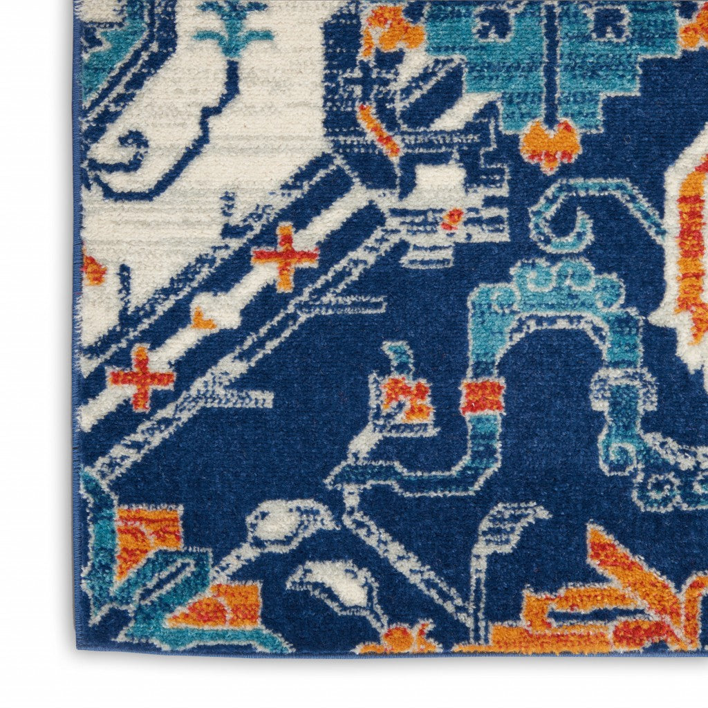 HomeRoots 2' x 8' Blue and Ivory Persian Patterns Runner Rug