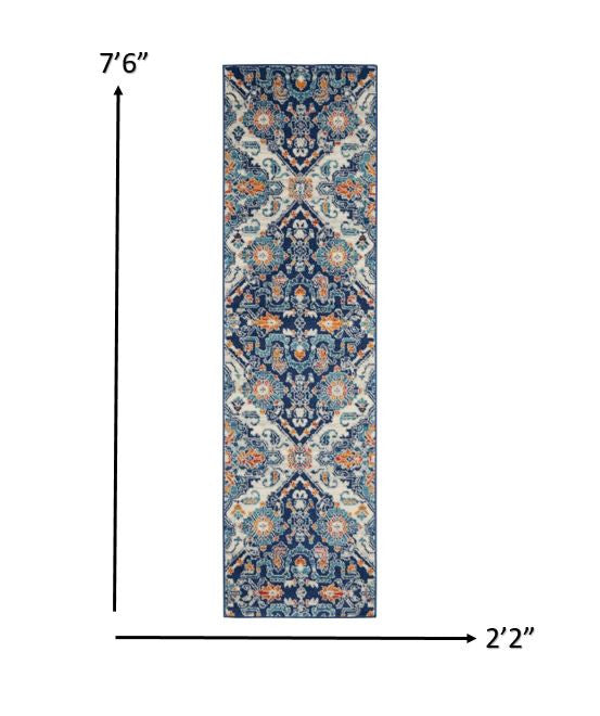 HomeRoots 2' x 8' Blue and Ivory Persian Patterns Runner Rug