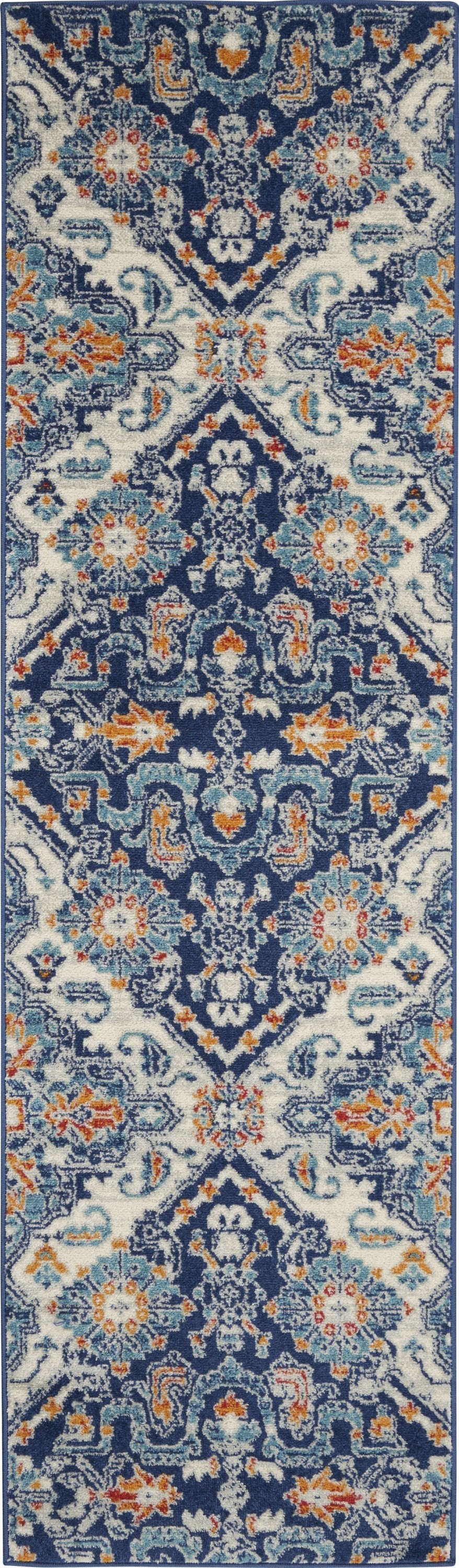 HomeRoots 2' x 8' Blue and Ivory Persian Patterns Runner Rug