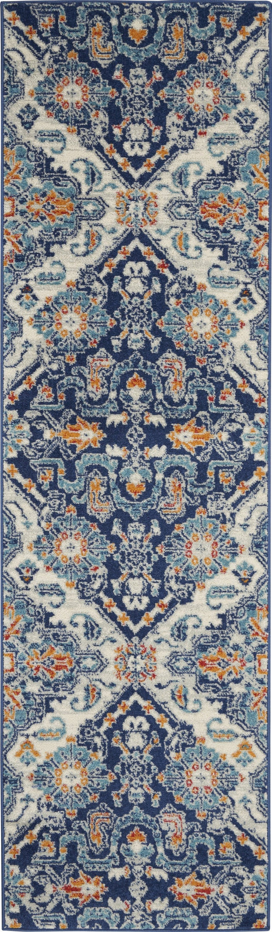 HomeRoots 2' x 8' Blue and Ivory Persian Patterns Runner Rug