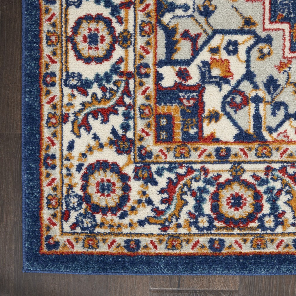 HomeRoots 2' x 8' Blue and Ruby Medallion Runner Rug