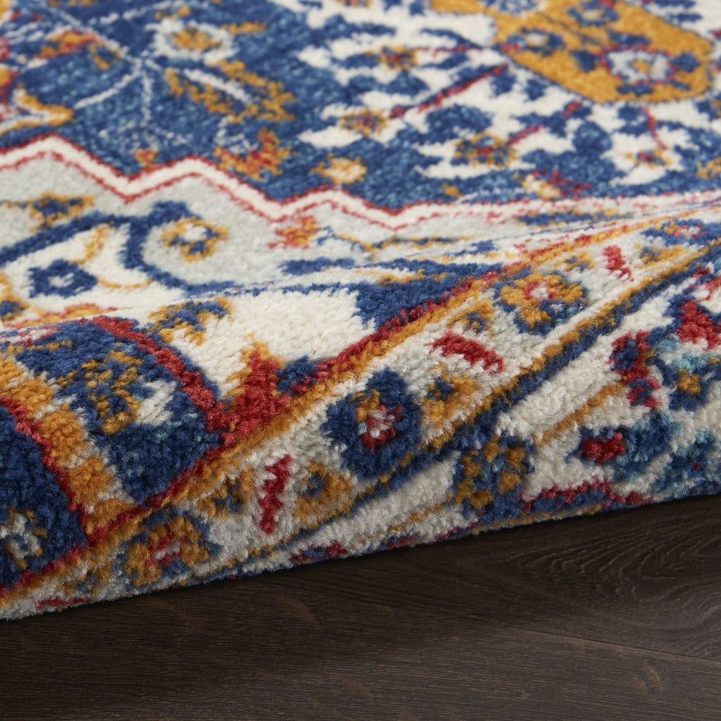 HomeRoots 2' x 8' Blue and Ruby Medallion Runner Rug