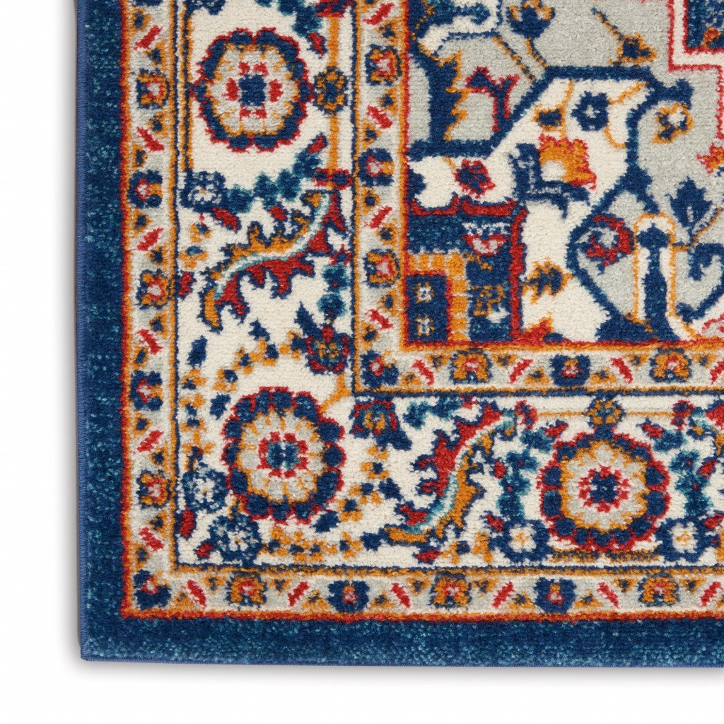 HomeRoots 2' x 8' Blue and Ruby Medallion Runner Rug