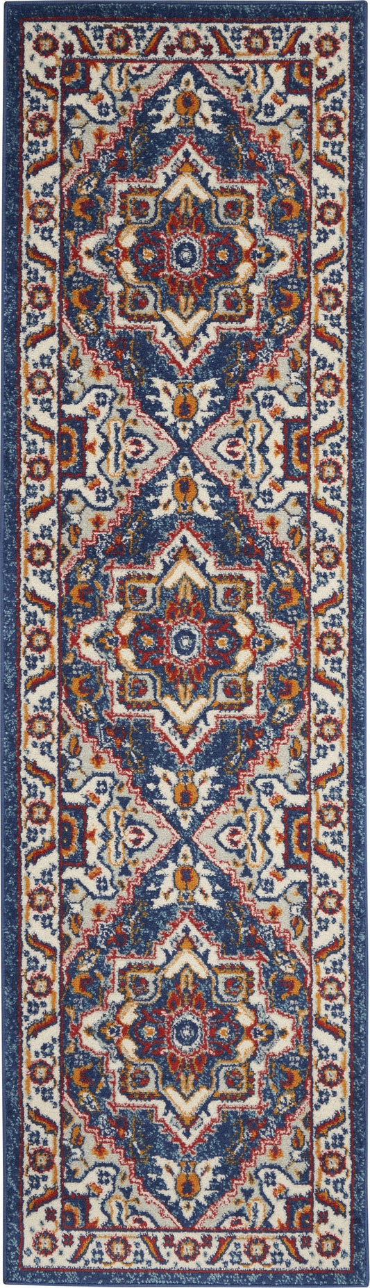 HomeRoots 2' x 8' Blue and Ruby Medallion Runner Rug