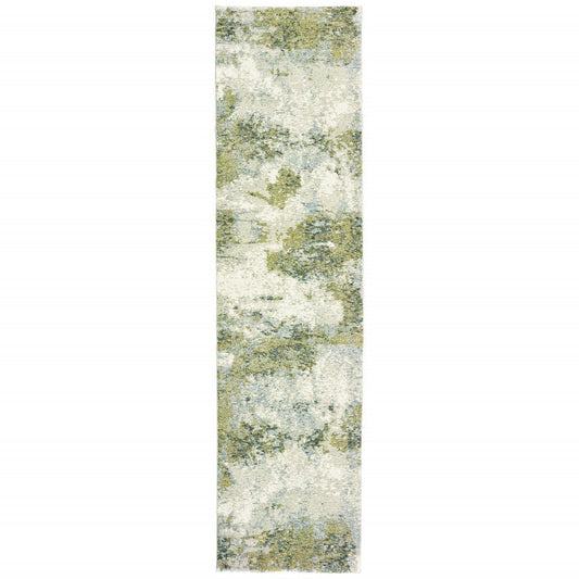 HomeRoots 2' x 8' Blue and Sage Distressed Waves Indoor Runner Rug