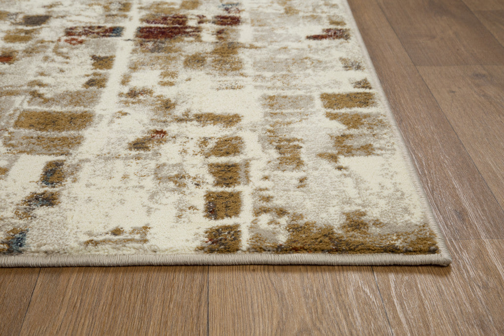 HomeRoots 2' x 8' Brown Beige Abstract Tiles Distressed Runner Rug
