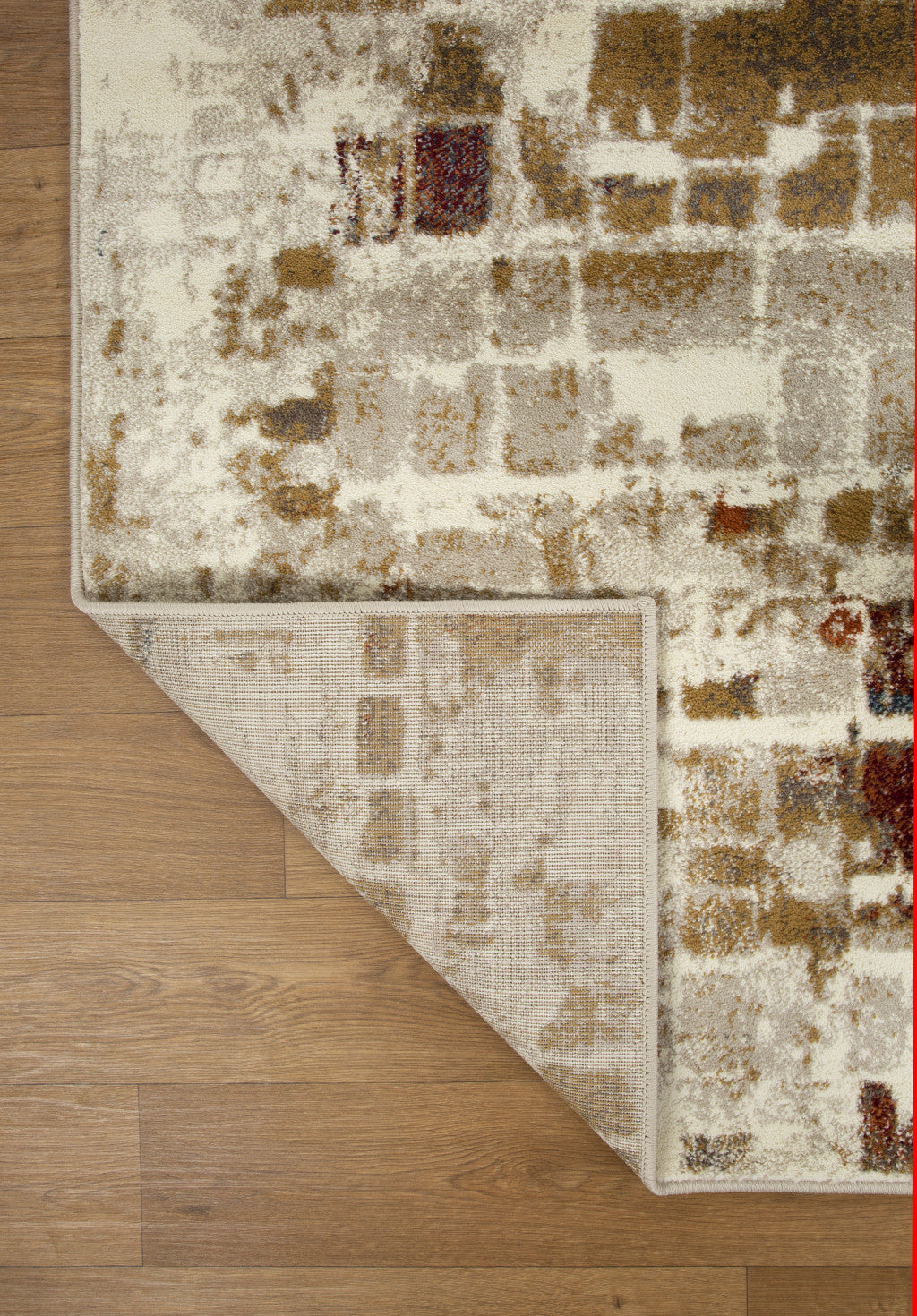 HomeRoots 2' x 8' Brown Beige Abstract Tiles Distressed Runner Rug