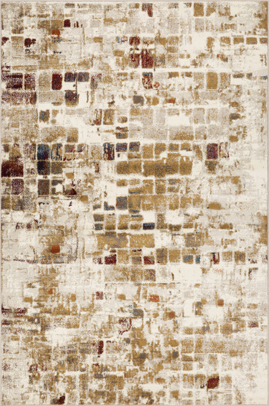 HomeRoots 2' x 8' Brown Beige Abstract Tiles Distressed Runner Rug