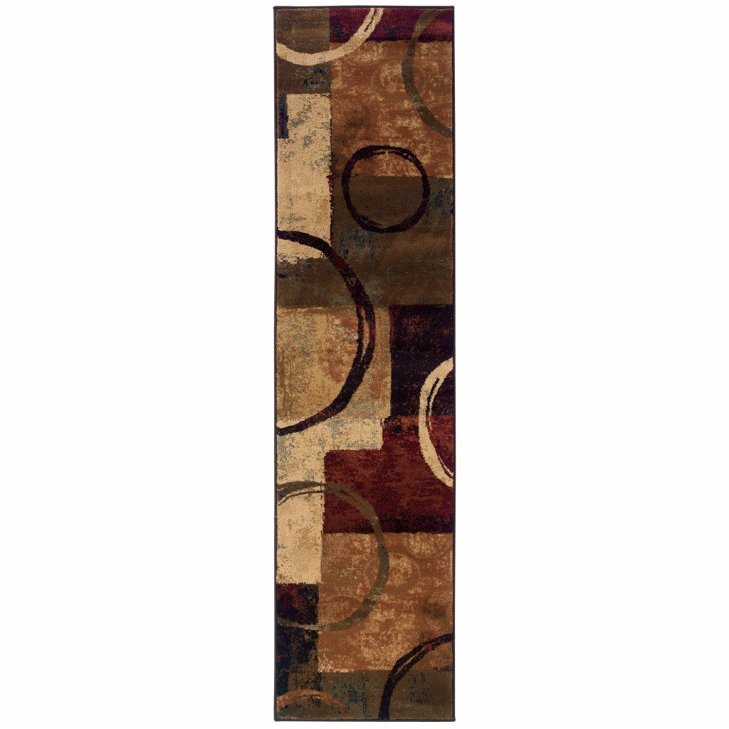 HomeRoots 2’ x 8’ Brown and Black Abstract Geometric Runner Rug