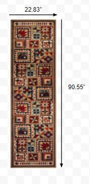 HomeRoots 2' x 8' Brown and Red Ikat Patchwork Runner Rug