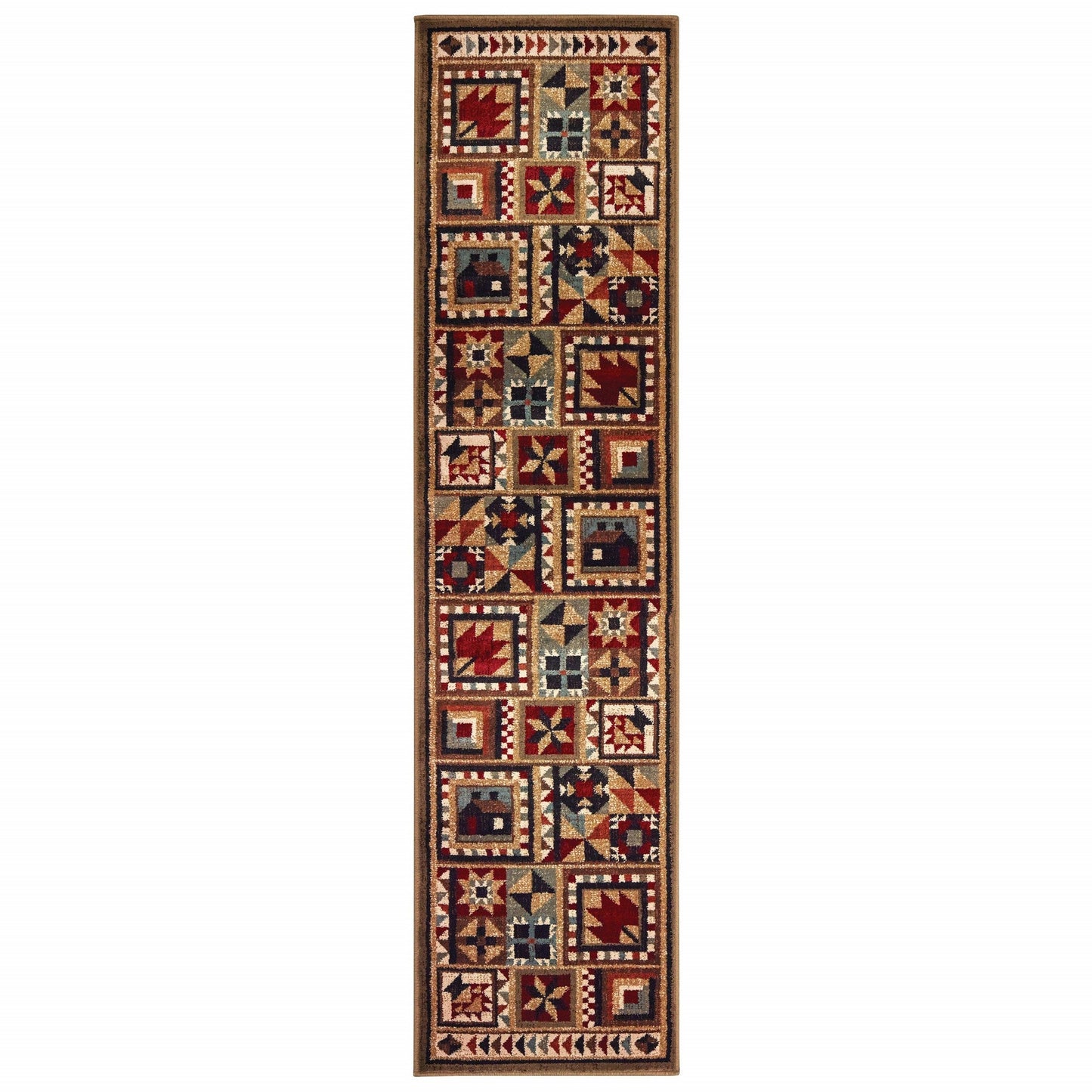 HomeRoots 2' x 8' Brown and Red Ikat Patchwork Runner Rug