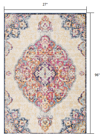 HomeRoots 2' x 8' Cream Decorative Medallion Runner Rug