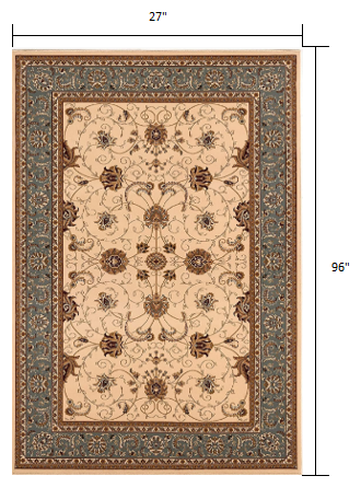 HomeRoots 2' x 8' Cream and Blue Traditional Runner Rug