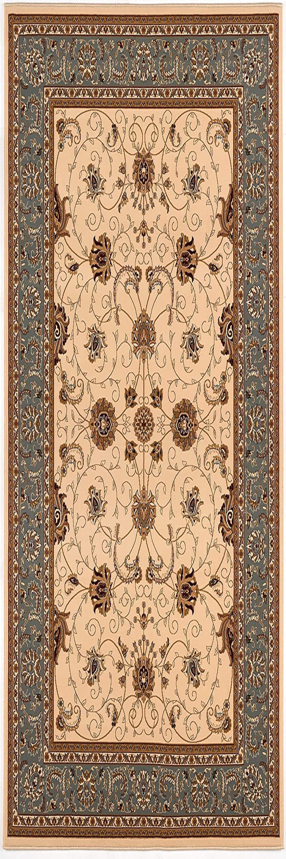 HomeRoots 2' x 8' Cream and Blue Traditional Runner Rug