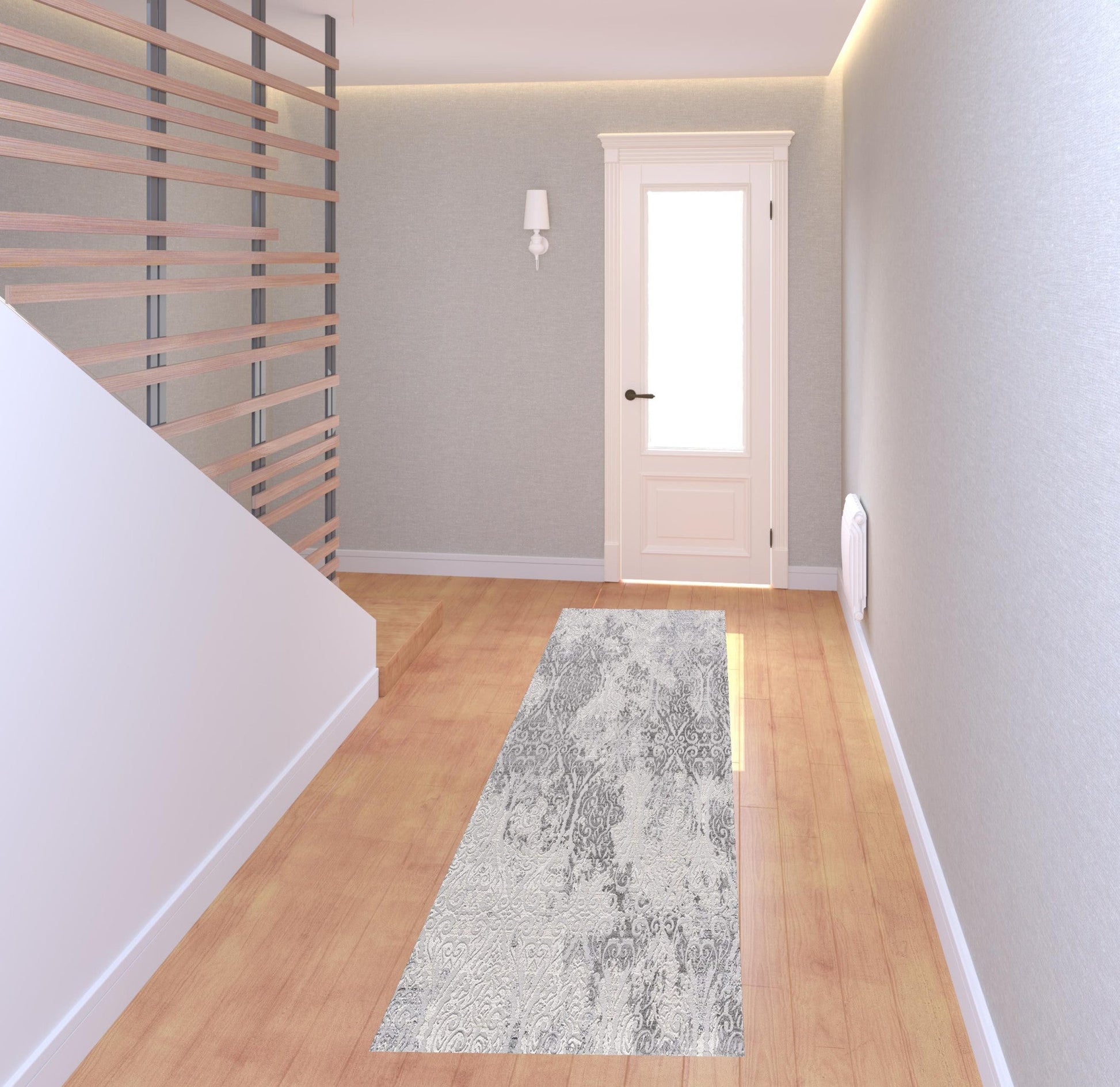 HomeRoots 2' x 8' Cream and Gray Faded Filigree Runner Rug