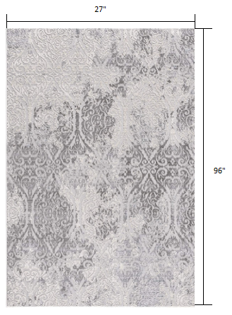 HomeRoots 2' x 8' Cream and Gray Faded Filigree Runner Rug