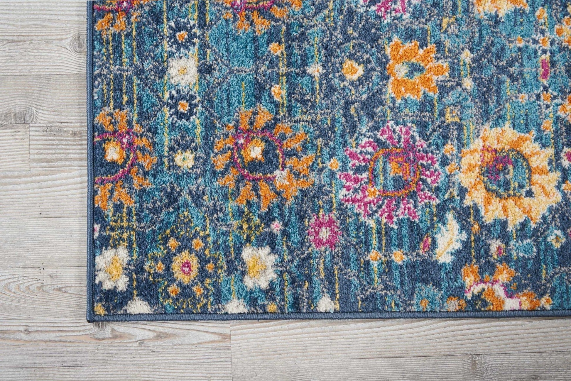 HomeRoots 2' x 8' Denim Blue Florals Distressed Runner Rug