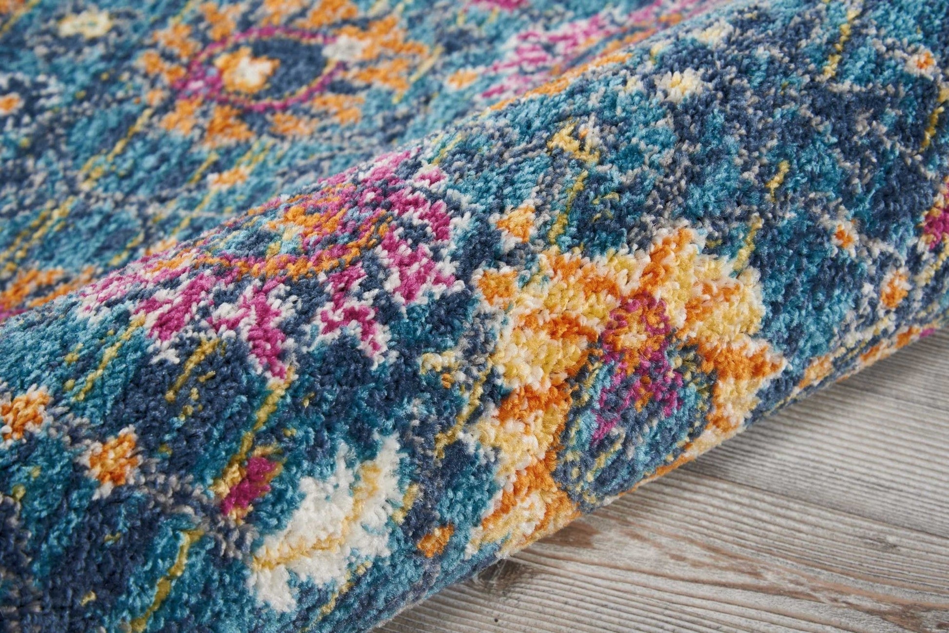 HomeRoots 2' x 8' Denim Blue Florals Distressed Runner Rug