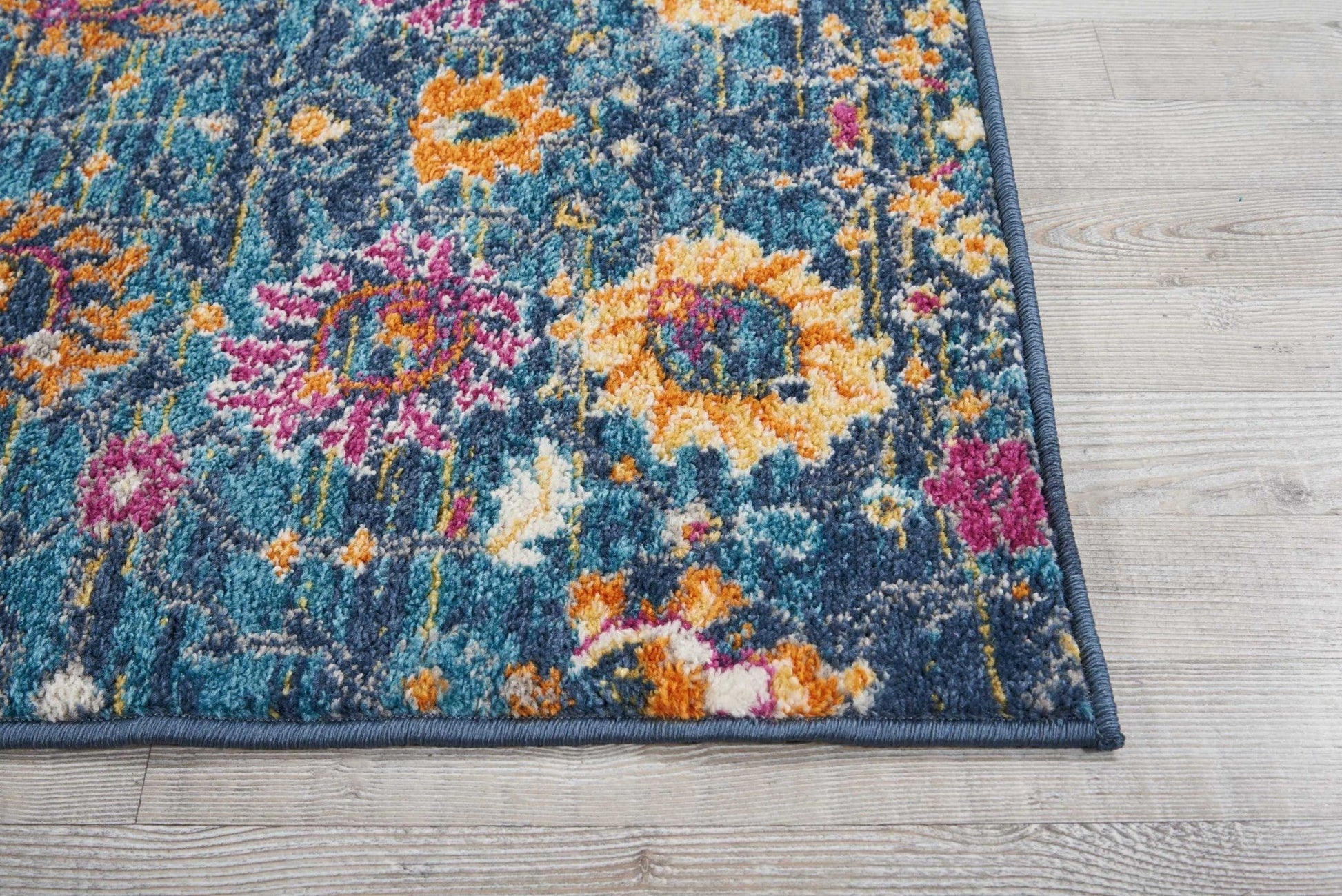 HomeRoots 2' x 8' Denim Blue Florals Distressed Runner Rug
