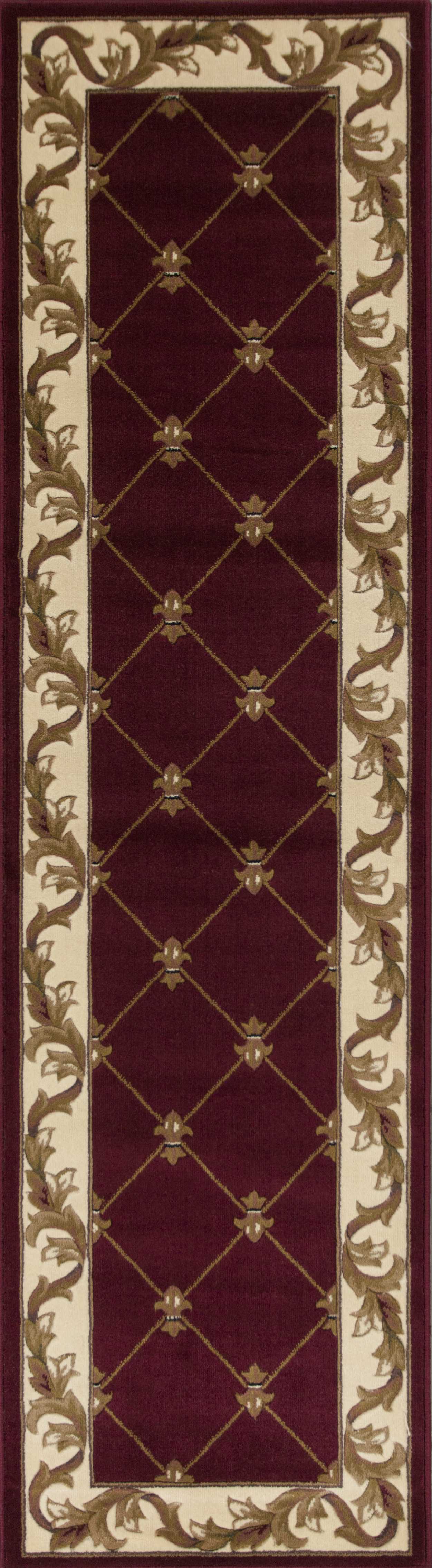 HomeRoots 2' x 8' Fleur de Lis Runner Rug in Red Finish
