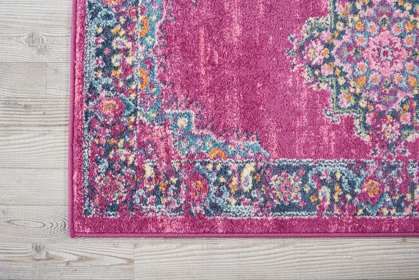 HomeRoots 2' x 8' Fuchsia and Blue Distressed Runner Rug