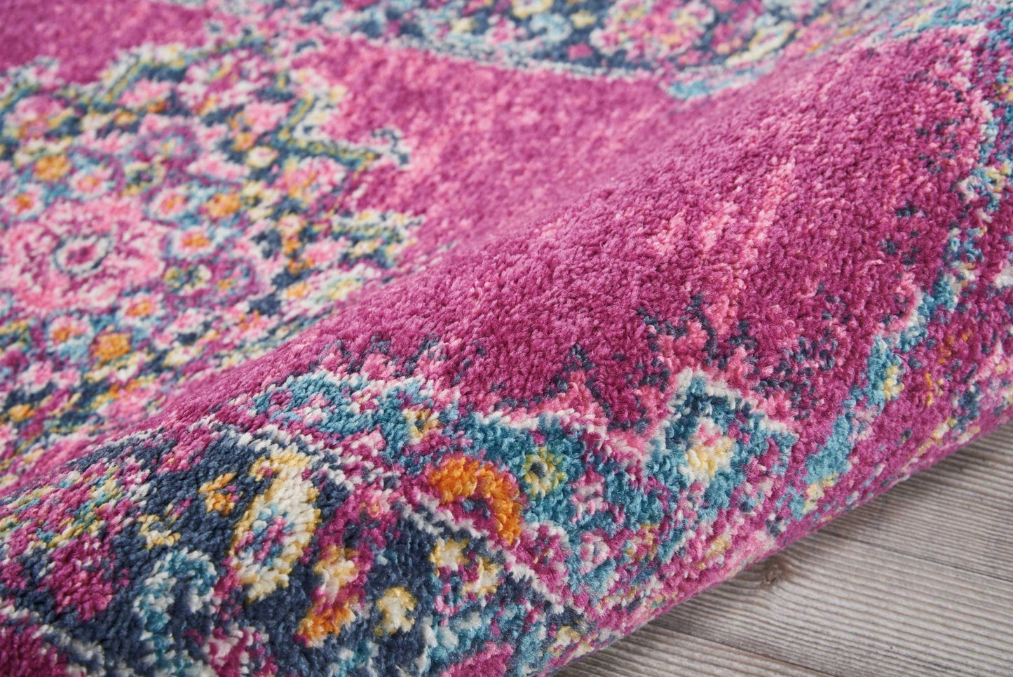 HomeRoots 2' x 8' Fuchsia and Blue Distressed Runner Rug