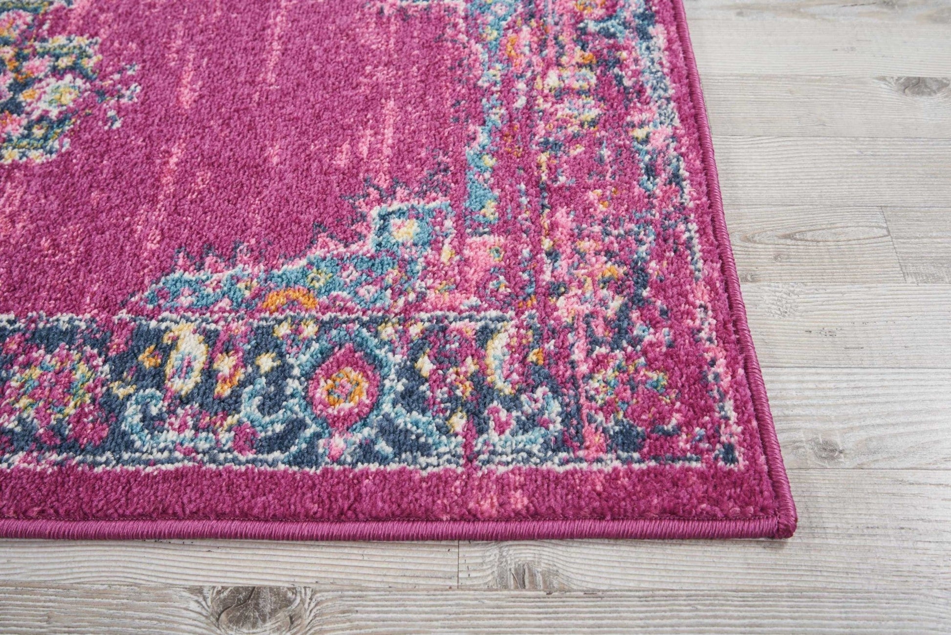 HomeRoots 2' x 8' Fuchsia and Blue Distressed Runner Rug