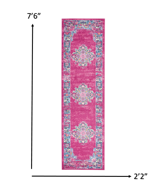 HomeRoots 2' x 8' Fuchsia and Blue Distressed Runner Rug