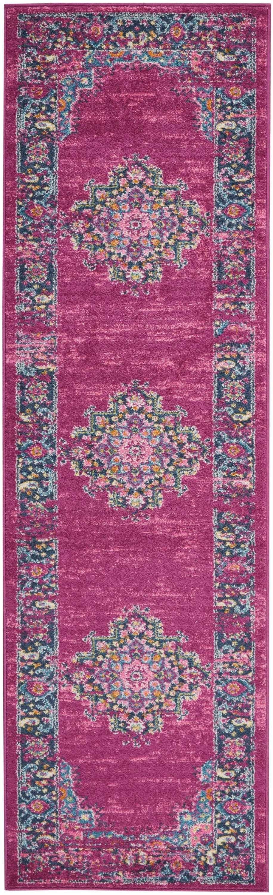 HomeRoots 2' x 8' Fuchsia and Blue Distressed Runner Rug