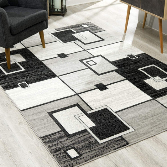 HomeRoots 2' x 8' Gray Asymmetric Blocks Runner Rug