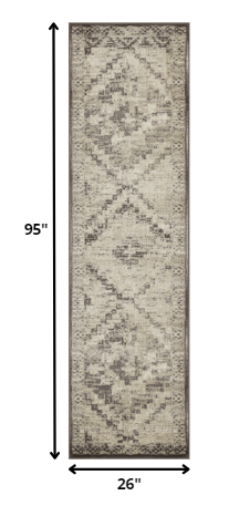 HomeRoots 2' x 8' Gray Beige Distressed Diamond Runner Rug