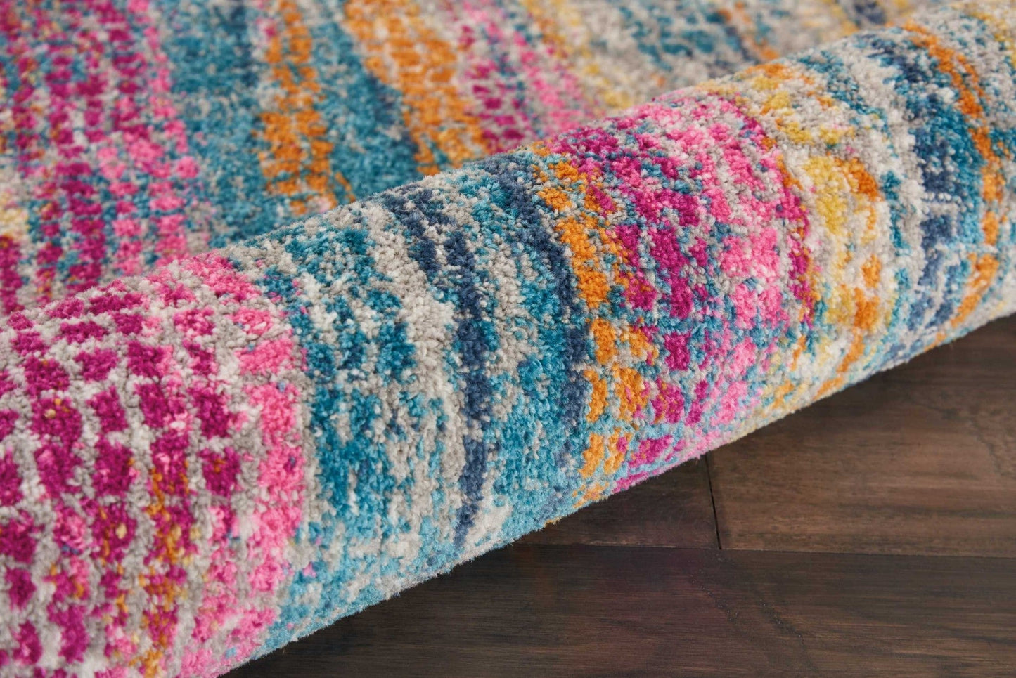 HomeRoots 2' x 8' Gray Colorful Abstract Stripes Runner Rug