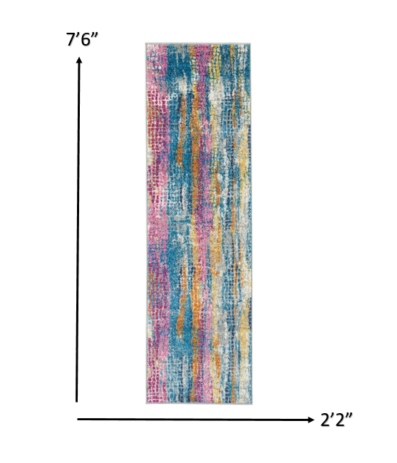 HomeRoots 2' x 8' Gray Colorful Abstract Stripes Runner Rug