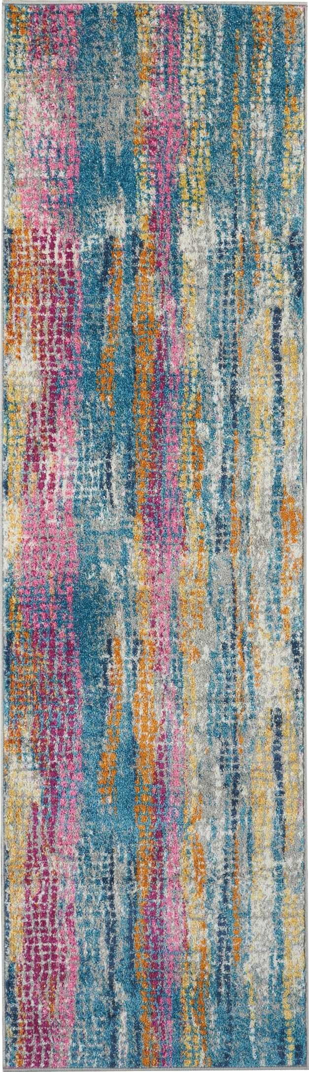HomeRoots 2' x 8' Gray Colorful Abstract Stripes Runner Rug