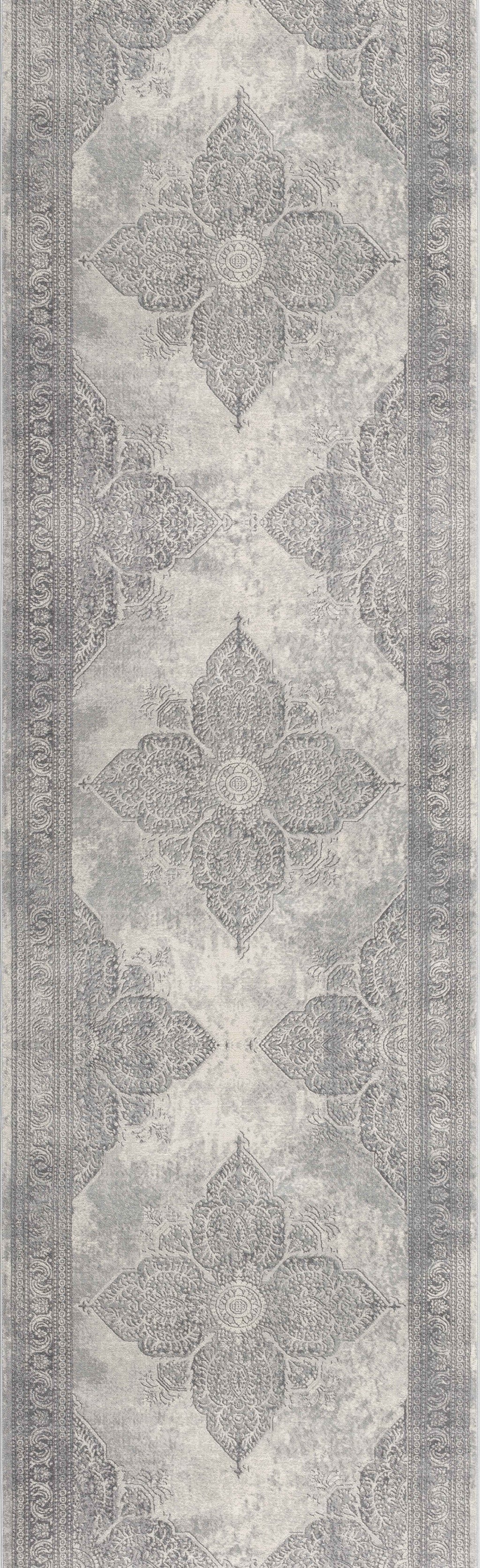 HomeRoots 2' x 8' Gray Distressed Medallion Runner Rug
