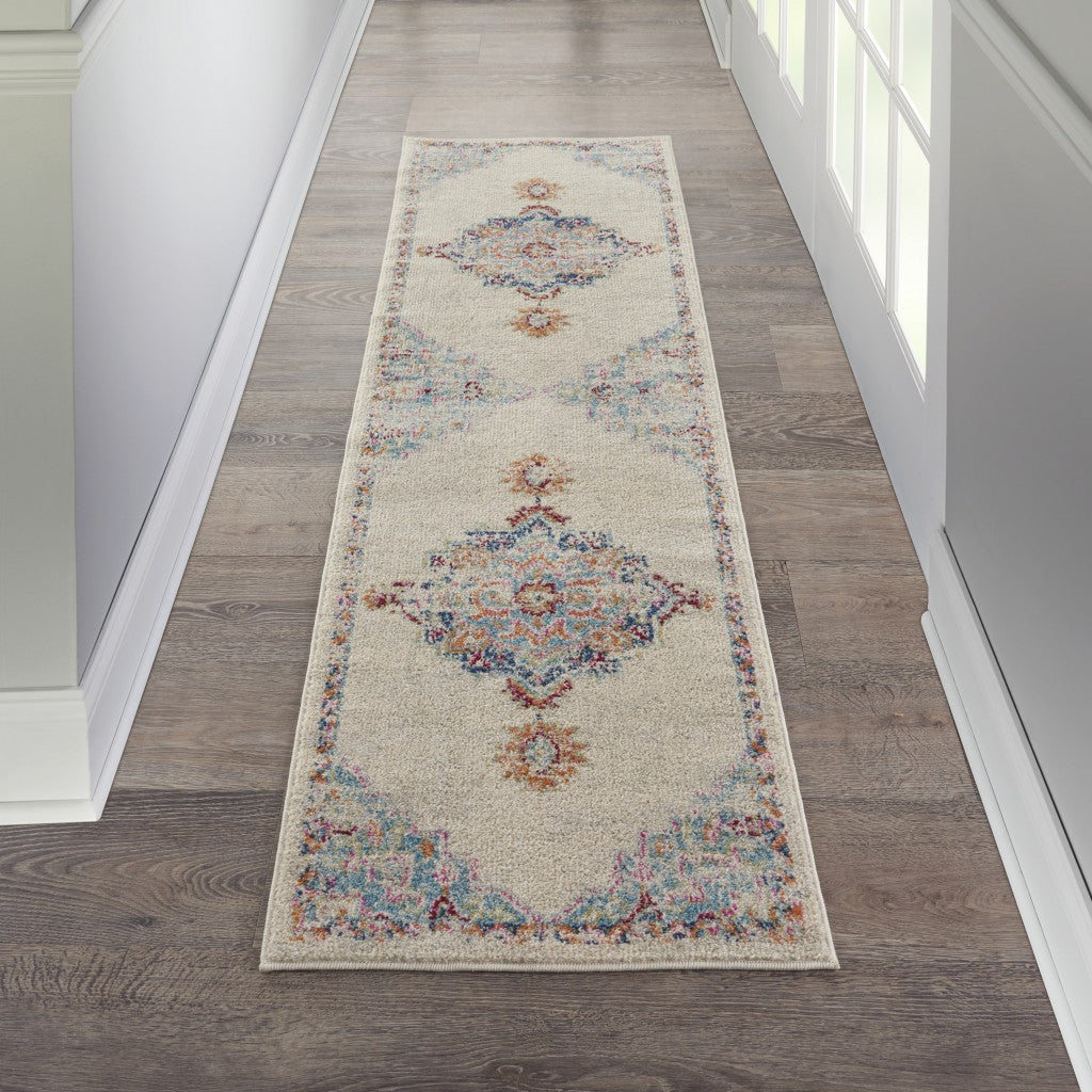 HomeRoots 2' x 8' Gray Distressed Medallion Runner Rug