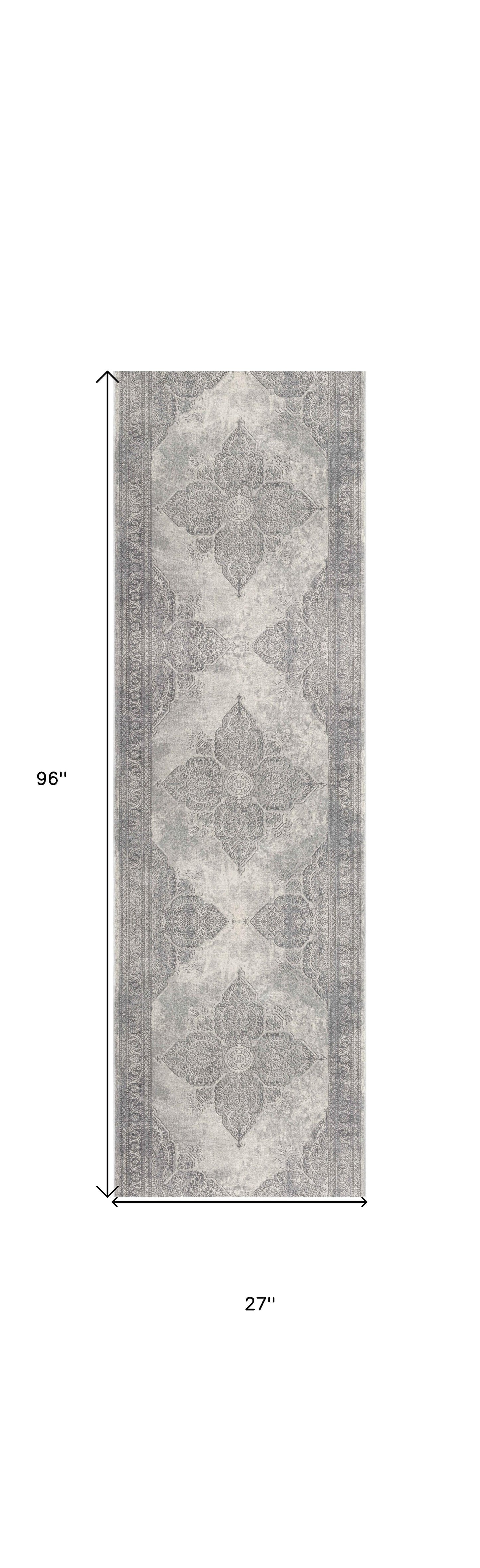 HomeRoots 2' x 8' Gray Distressed Medallion Runner Rug