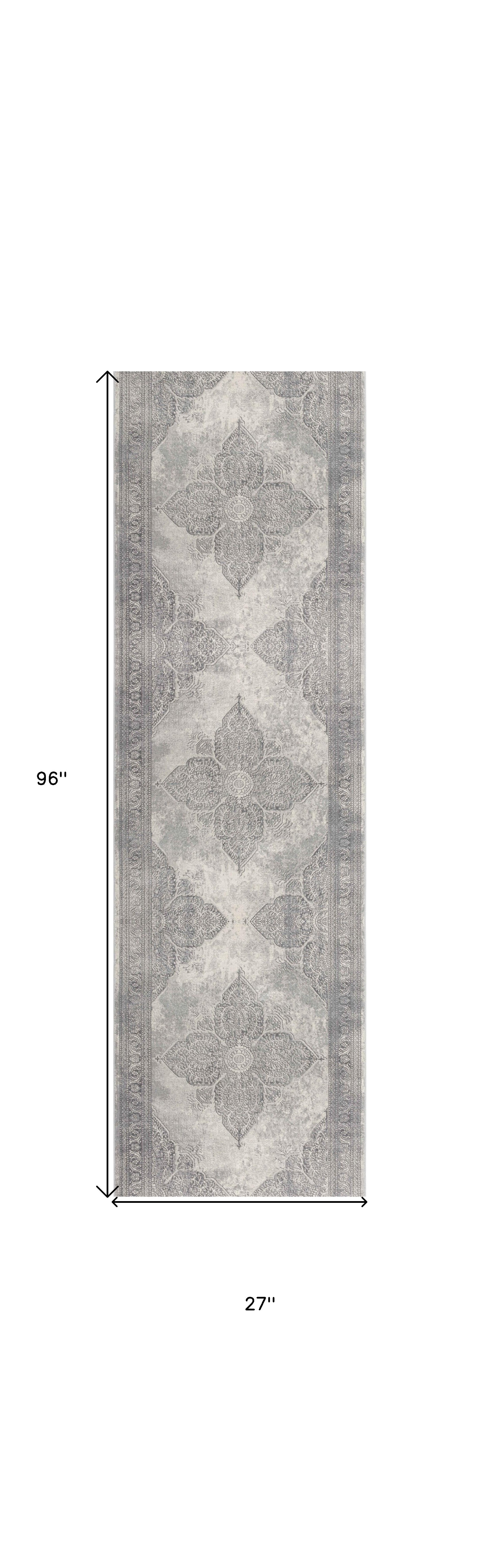 HomeRoots 2' x 8' Gray Distressed Medallion Runner Rug