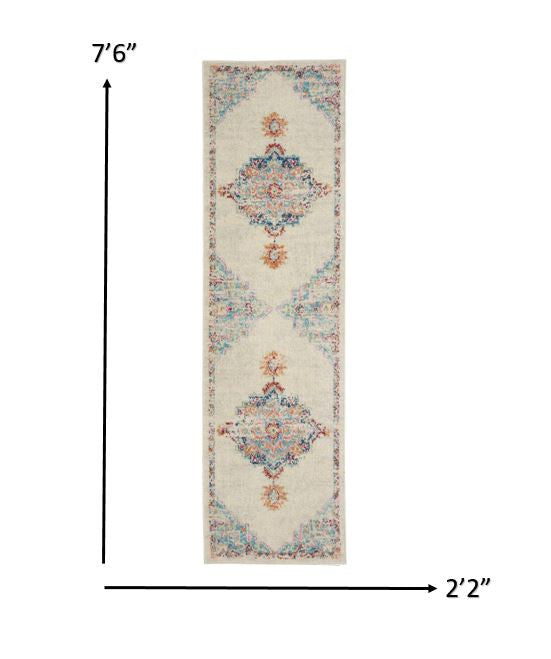 HomeRoots 2' x 8' Gray Distressed Medallion Runner Rug