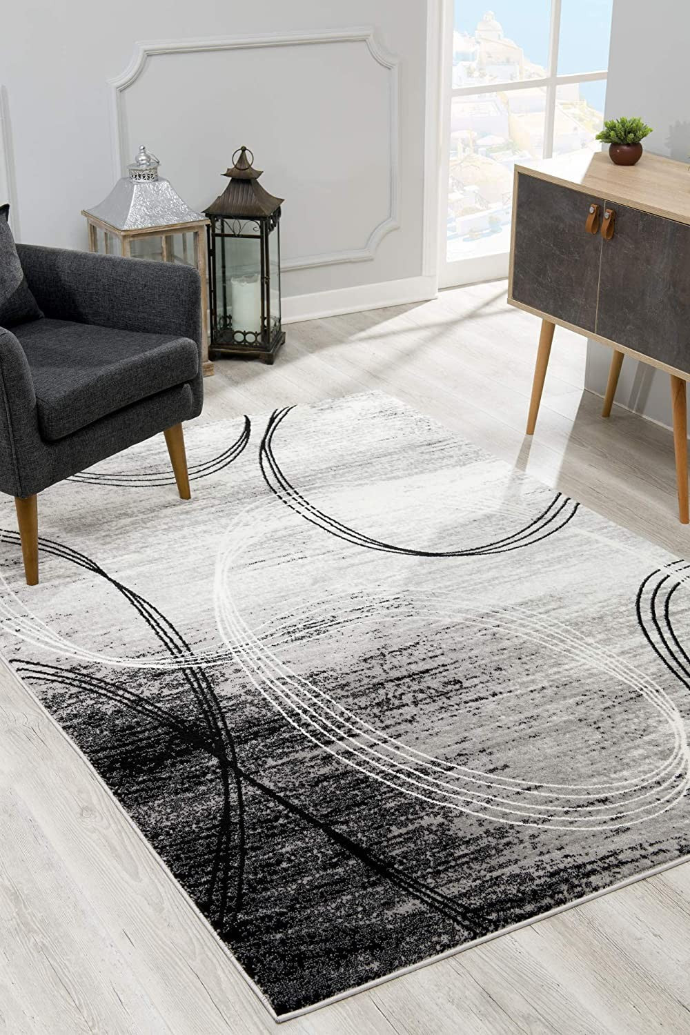 HomeRoots 2' x 8' Gray Distressed Swirls Runner Rug