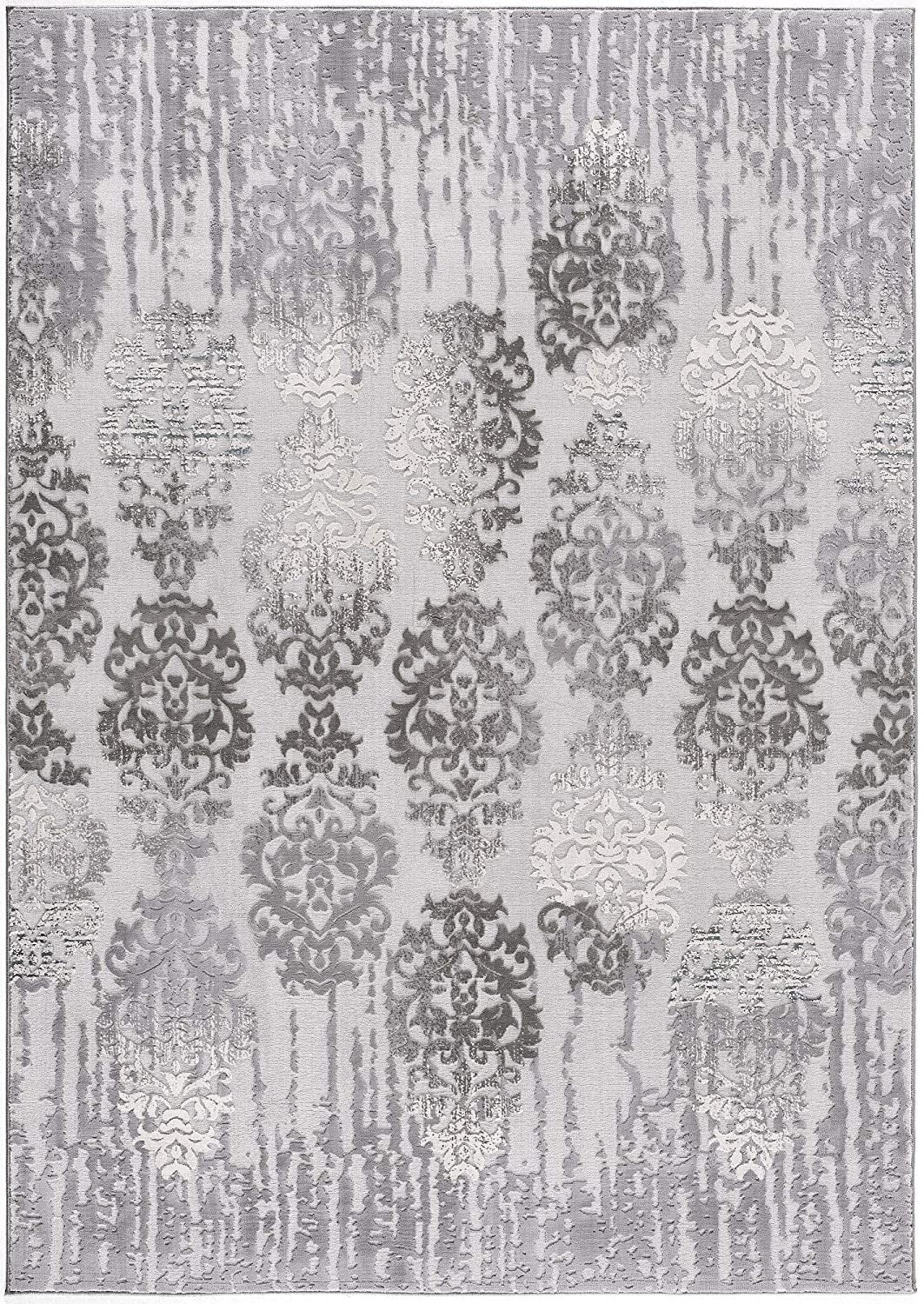 HomeRoots 2' x 8' Gray Dripping Damask Runner Rug