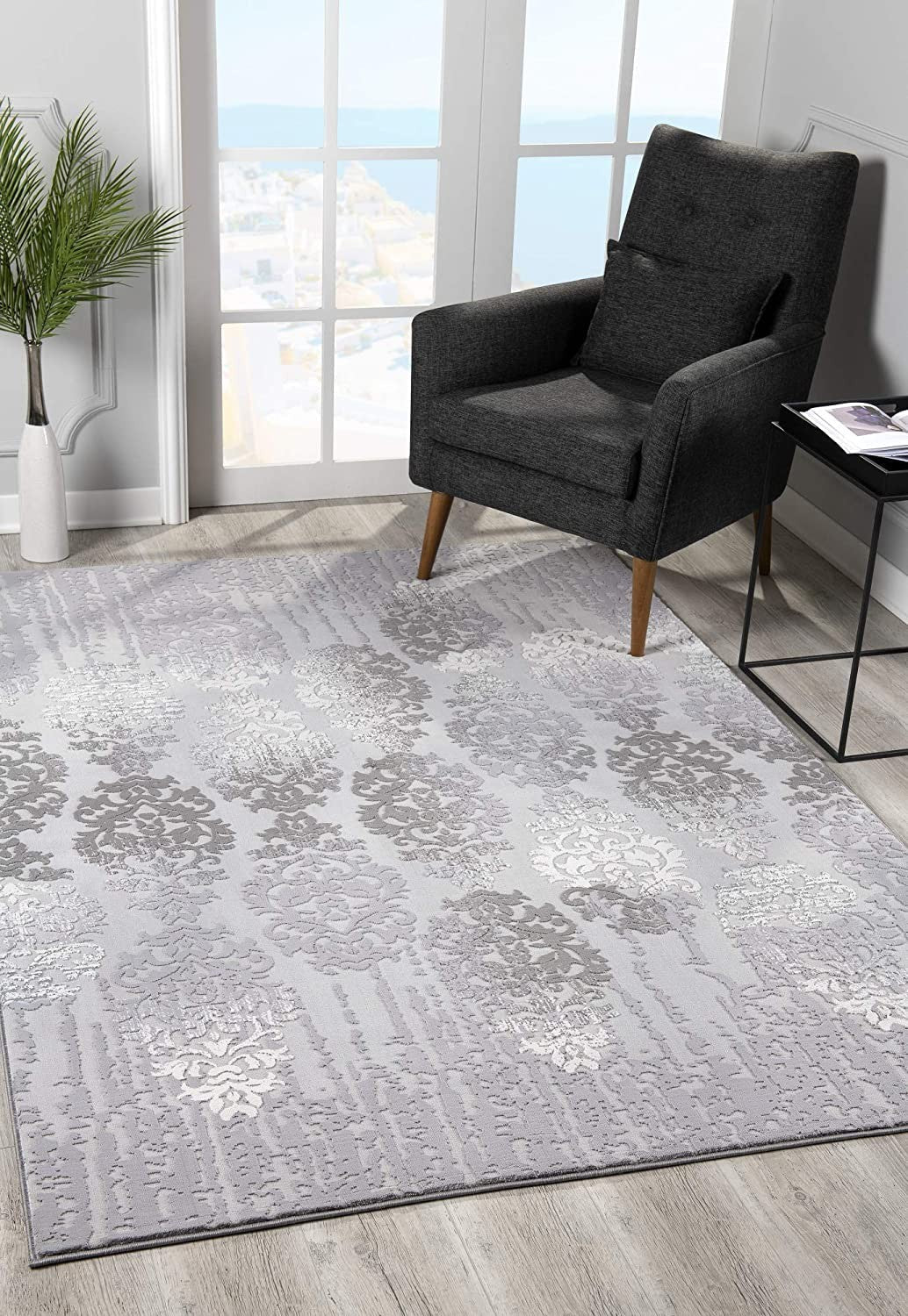 HomeRoots 2' x 8' Gray Dripping Damask Runner Rug