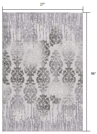 HomeRoots 2' x 8' Gray Dripping Damask Runner Rug