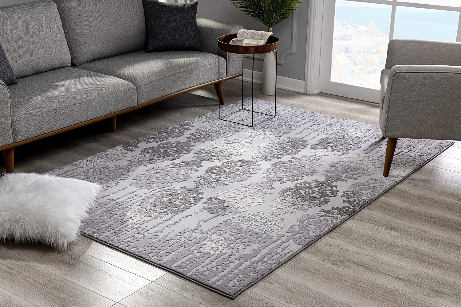 HomeRoots 2' x 8' Gray Dripping Damask Runner Rug