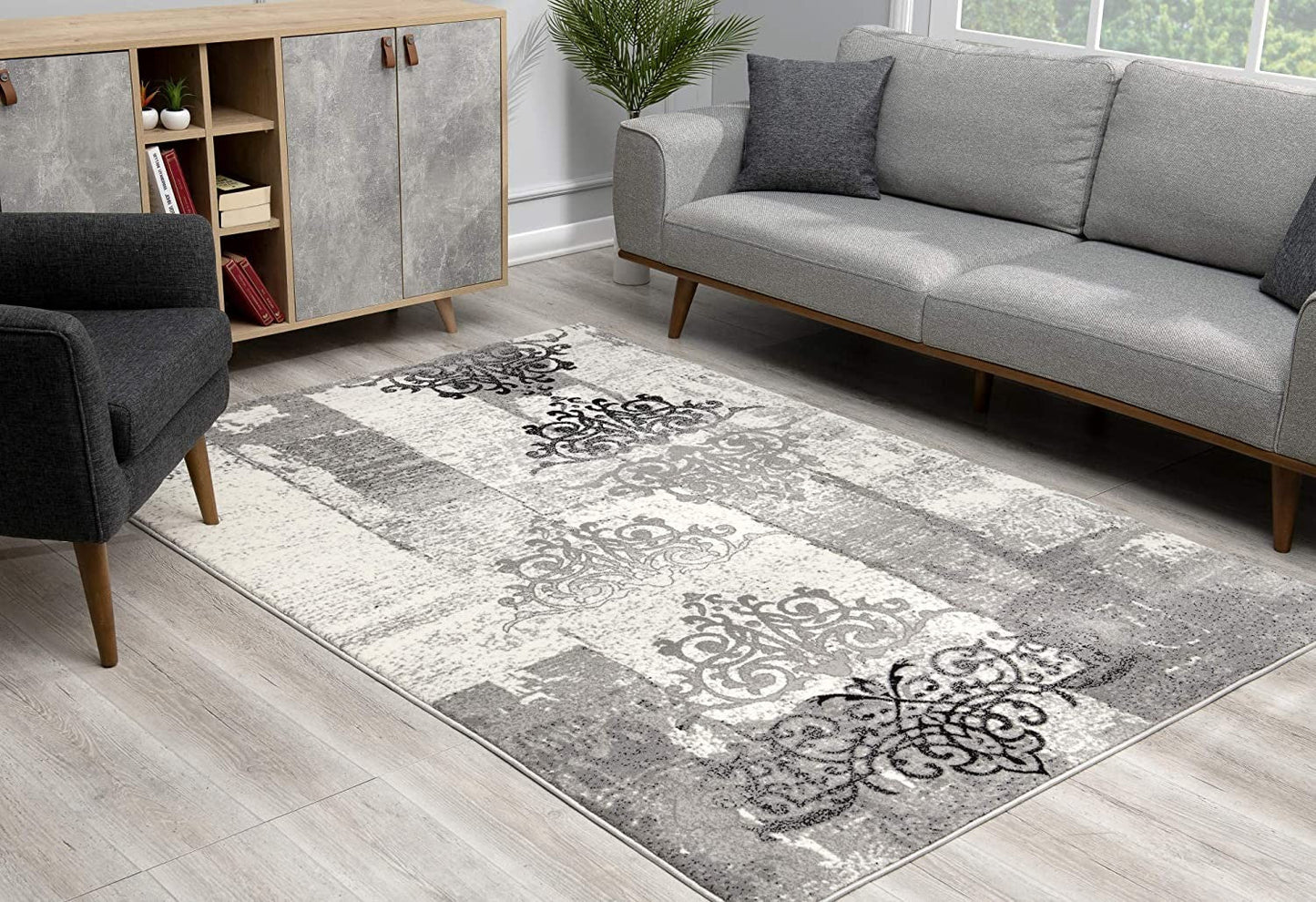 HomeRoots 2' x 8' Gray Faded Filigree Pattern Runner Rug