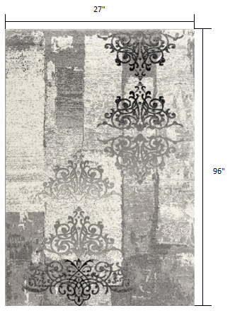 HomeRoots 2' x 8' Gray Faded Filigree Pattern Runner Rug